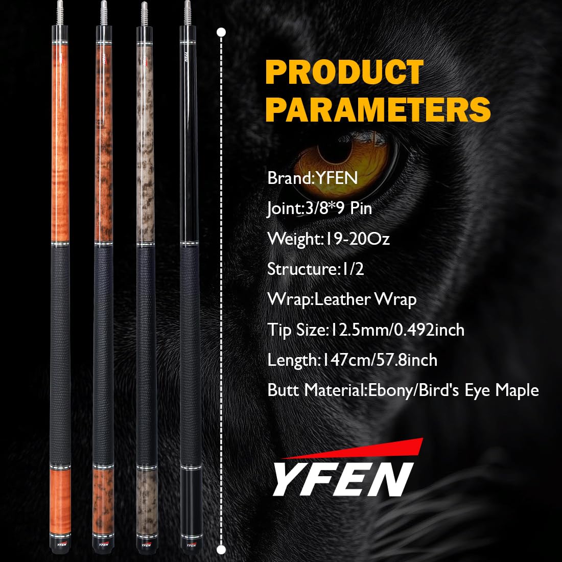 YEUEK YFEN Carbon Fiber Pool Cue Stick 11.5mm 12.5mm Low